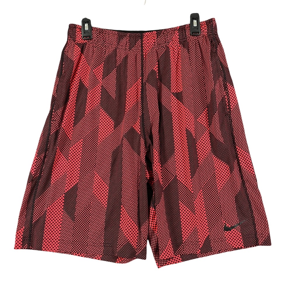 Nike Basketball Shorts Mens M Red Black Geometric Pattern Athletic Gym Training
